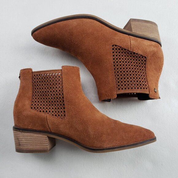 Cole Haan Val Ankle Boot Womens 8 Brown Suede Perforated Back Zip Grand Bootie - Picture 7 of 12